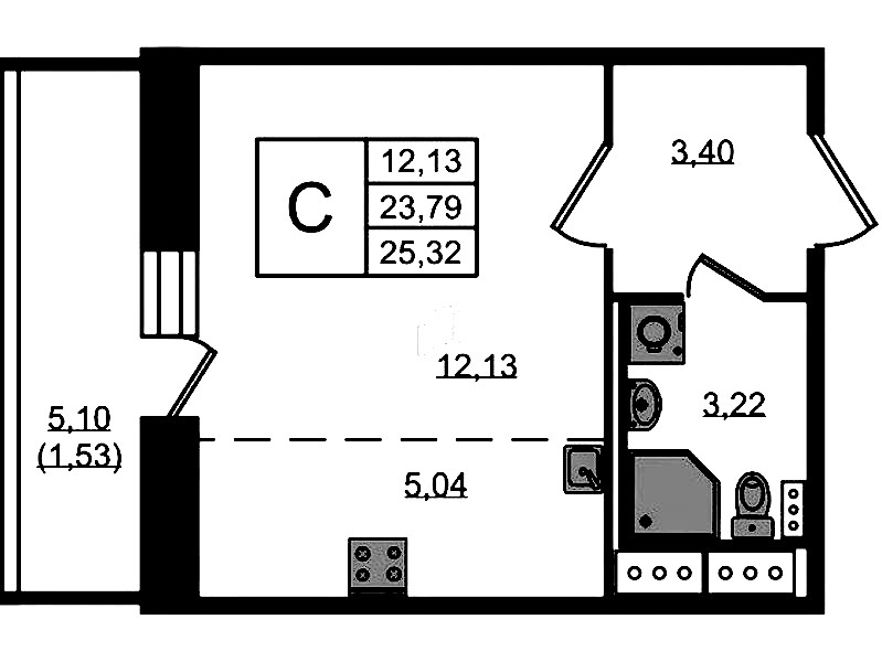 Квартира студия 25.32 м², 3/11 эт., ЖК «Новое Колпино»